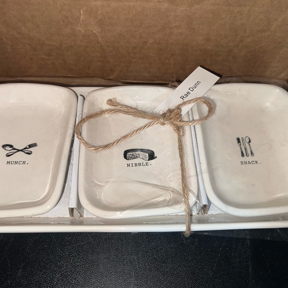 Rae Dunn White Snack Plates Set